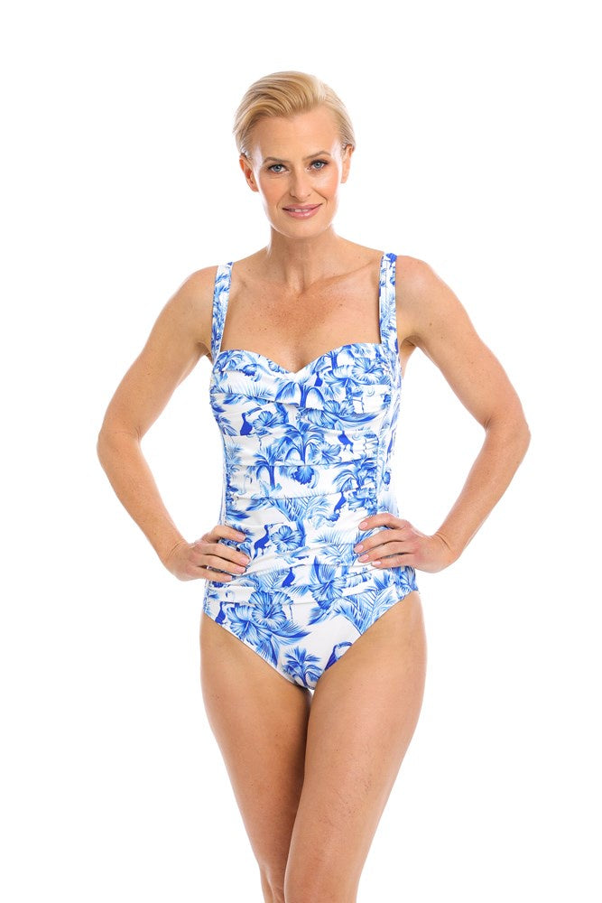 Togs Blue Hibiscus Tank Ruched One Piece Swimsuit